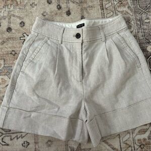 J. Crew Linen-Blend Pleated High-Rise Shorts in Light Tan